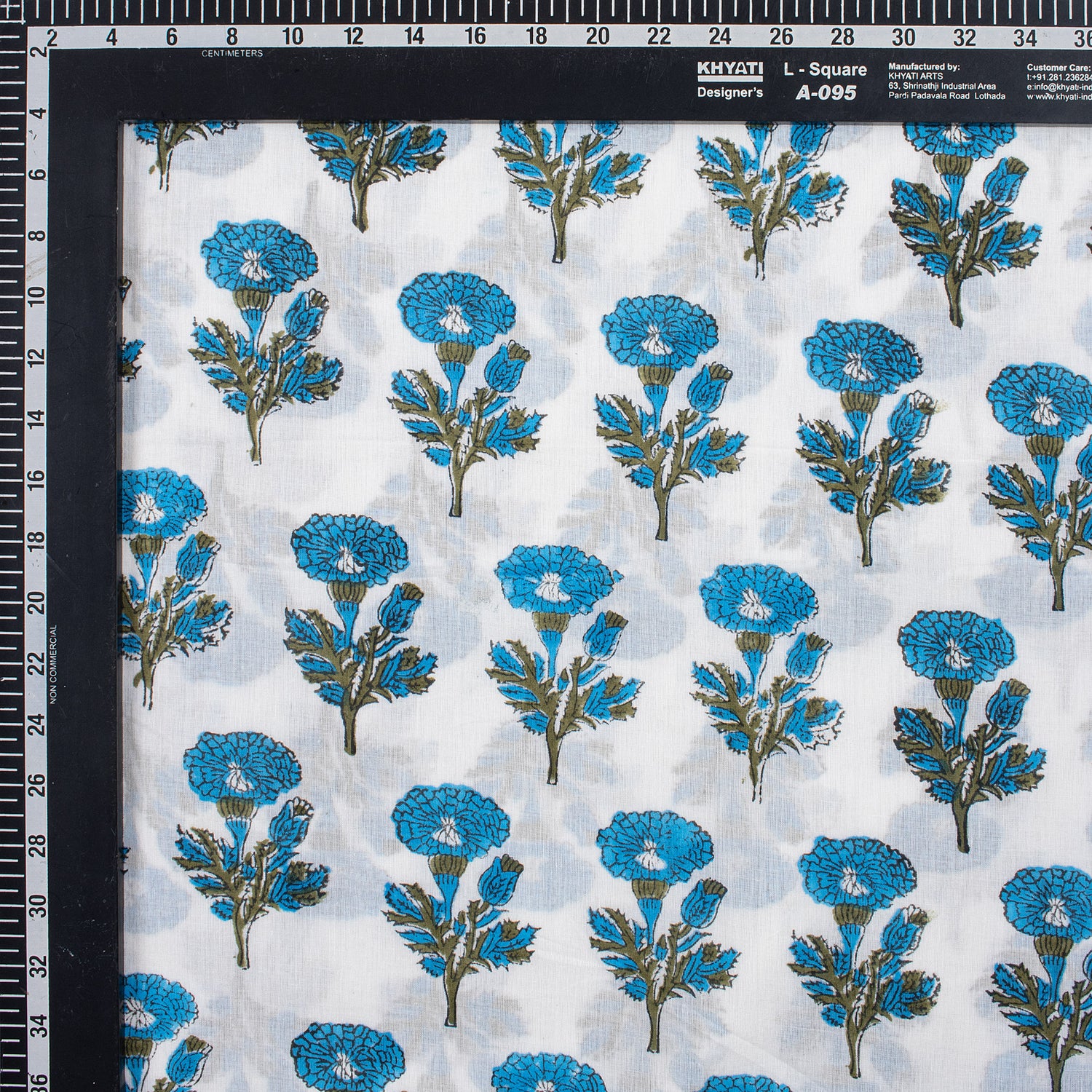 Indian Blue Floral Hand Block Printed Fabric