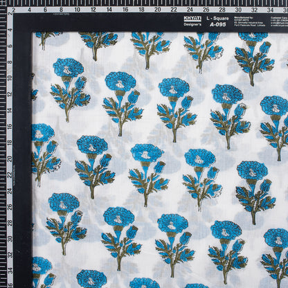 Indian Blue Floral Hand Block Printed Fabric
