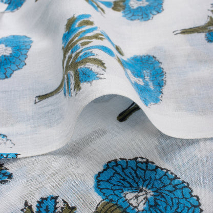 Indian Blue Floral Hand Block Printed Fabric