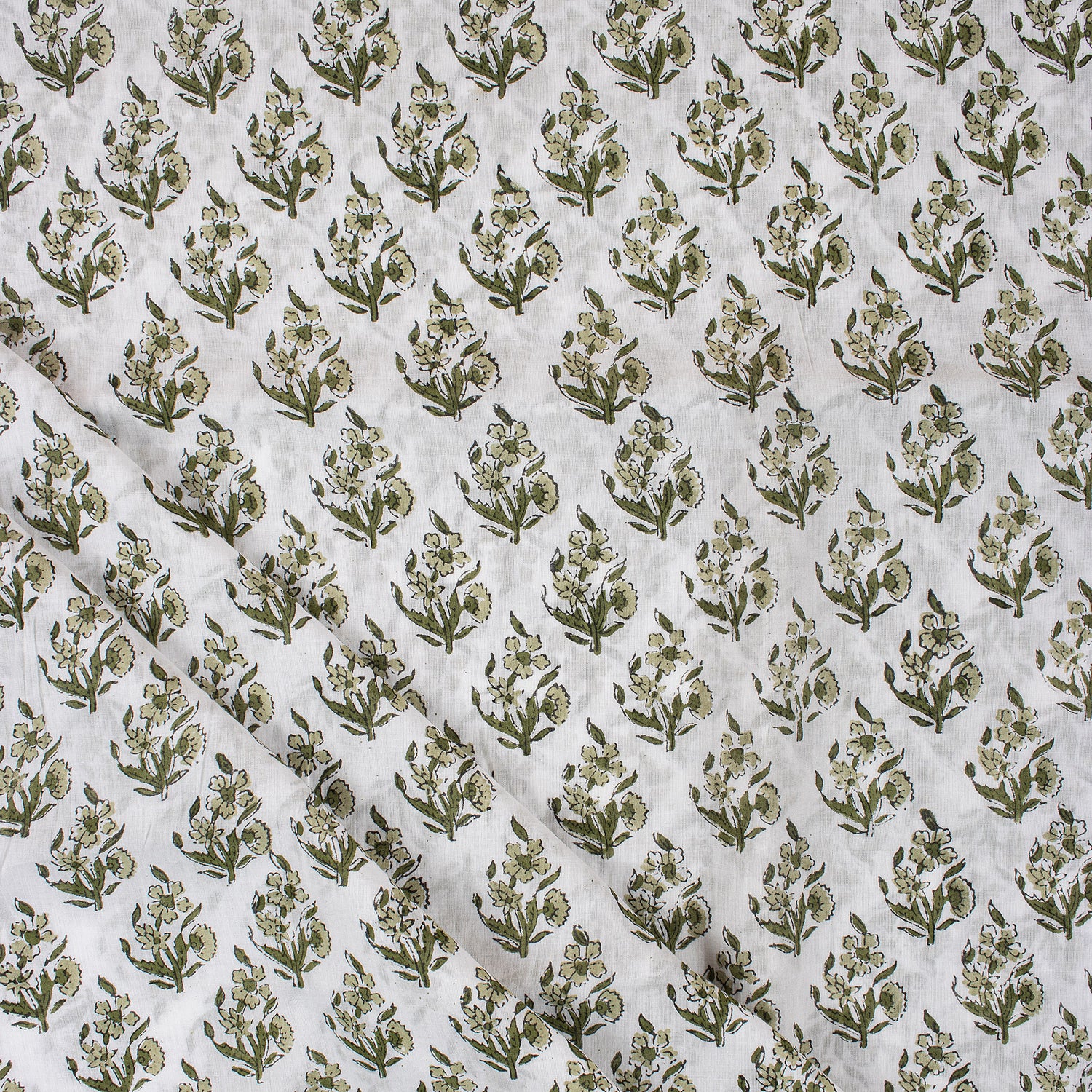 Green Floral Pure Cotton Hand Block Printed Fabric