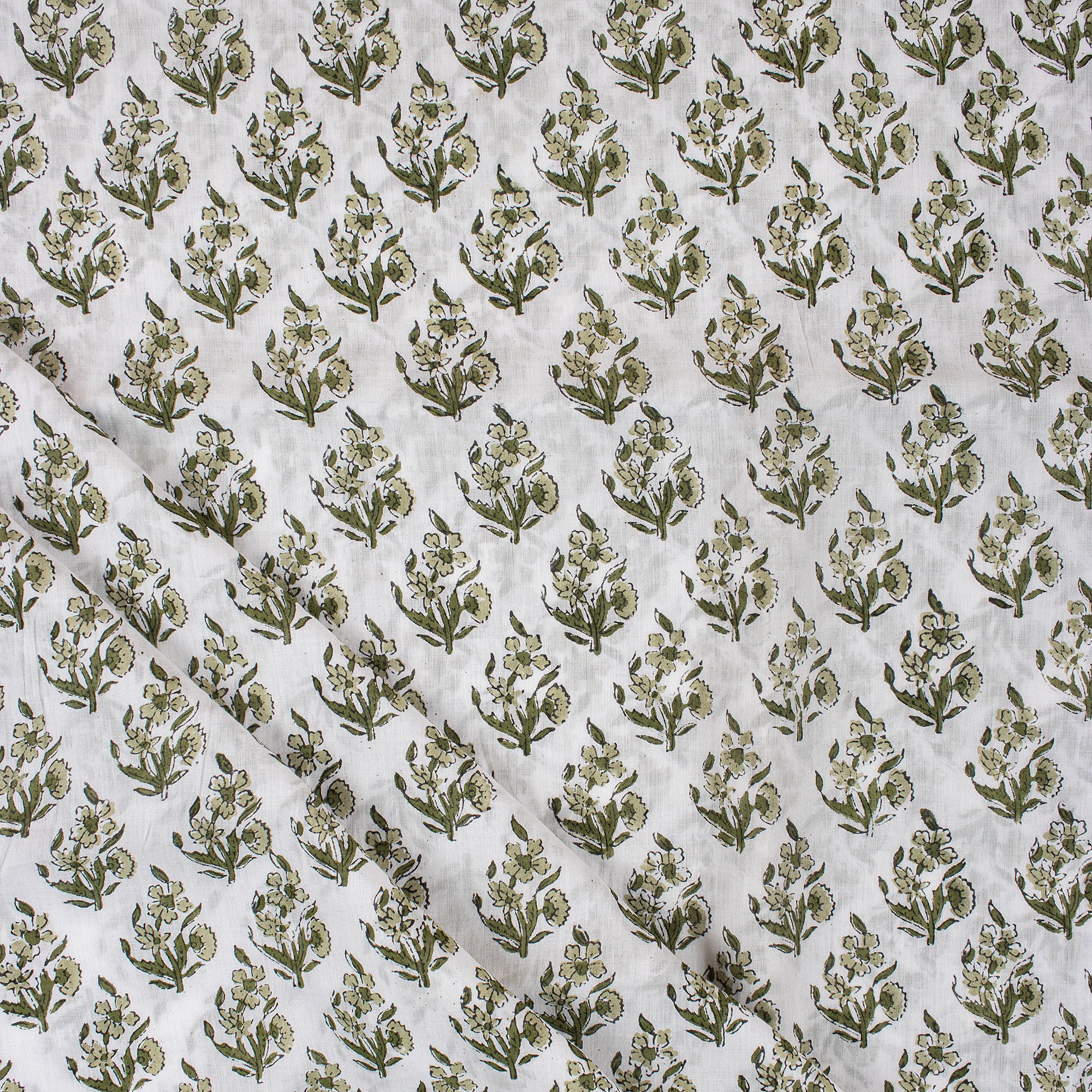 Green Floral Pure Cotton Hand Block Printed Fabric