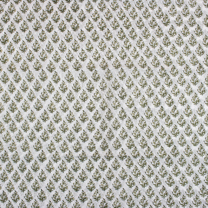 Green Floral Pure Cotton Hand Block Printed Fabric
