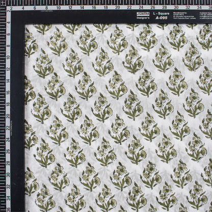 Green Floral Pure Cotton Hand Block Printed Fabric