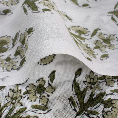Green Floral Pure Cotton Hand Block Printed Fabric