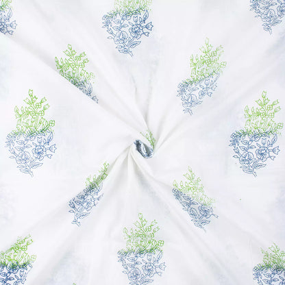 Quality Blue Floral Hand Block Printed Fabric