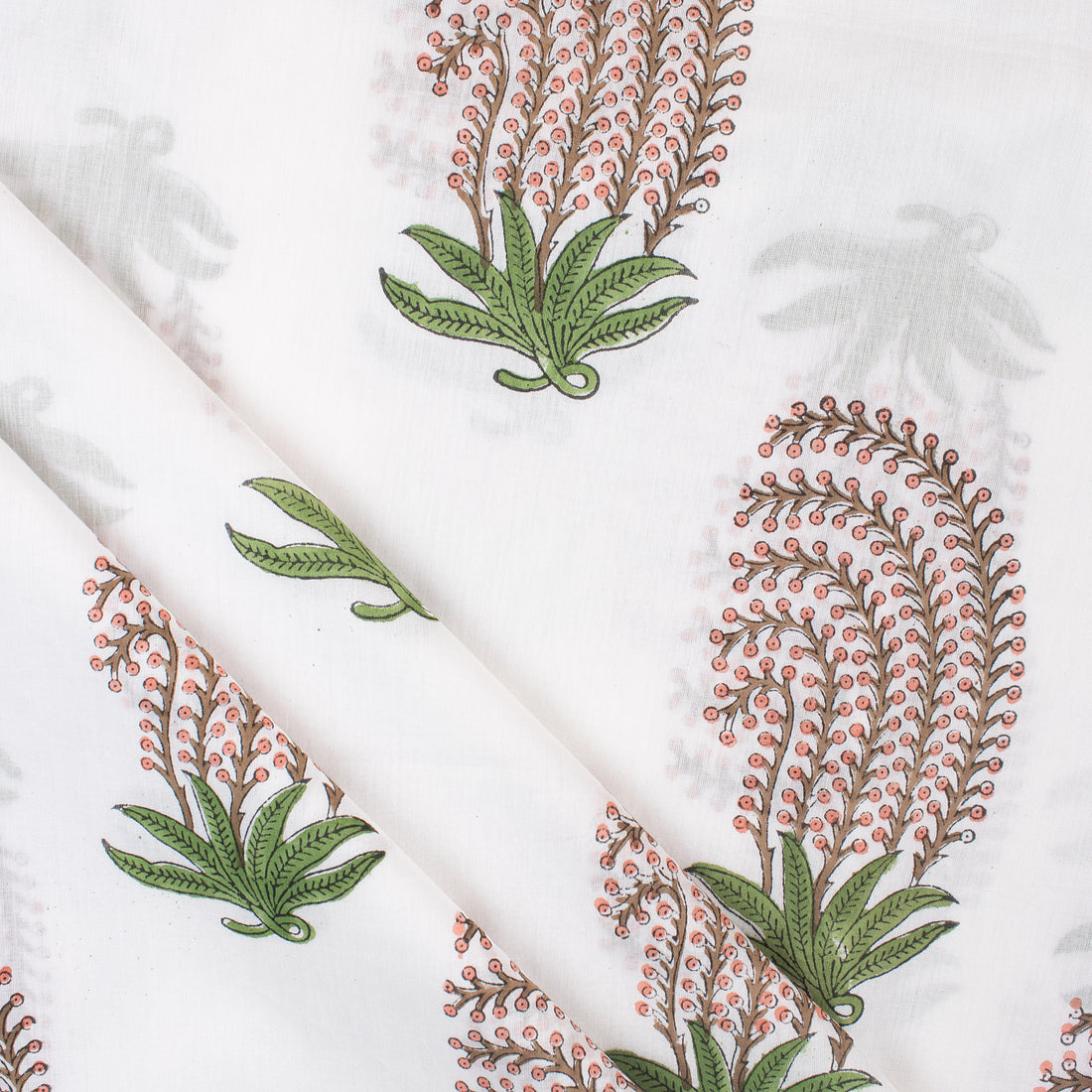 Indian Red Leaf Hand Block Printed Fabric