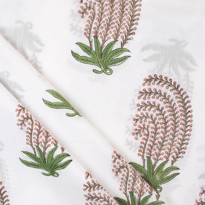 Indian Red Leaf Hand Block Printed Fabric