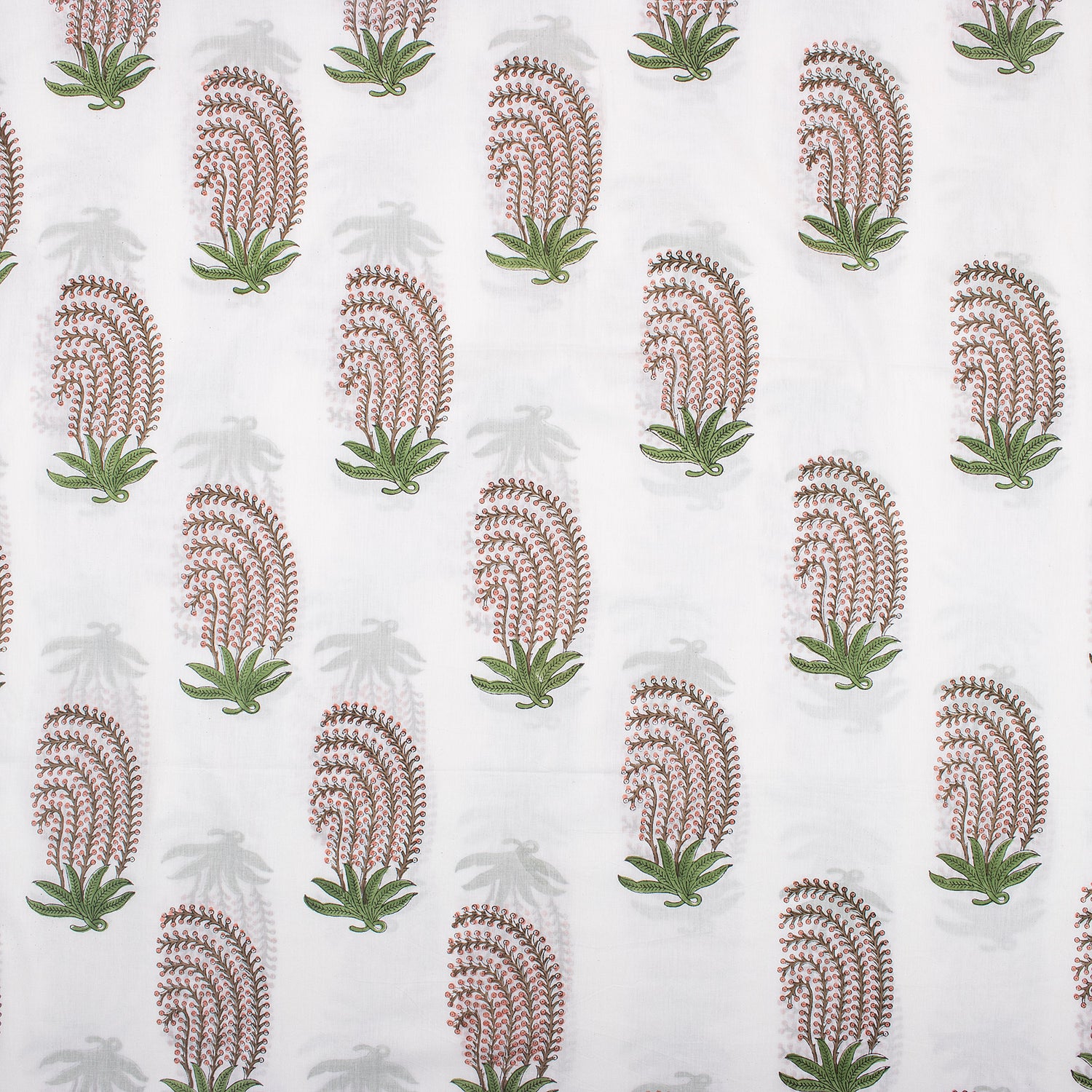 Indian Red Leaf Hand Block Printed Fabric