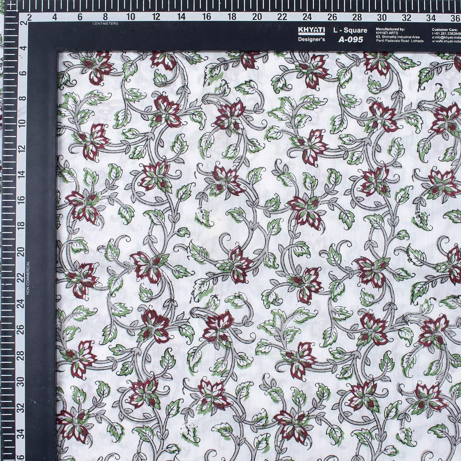 Red Floral Pure Cotton Hand Block Printed Fabric