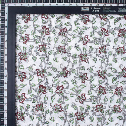 Red Floral Pure Cotton Hand Block Printed Fabric