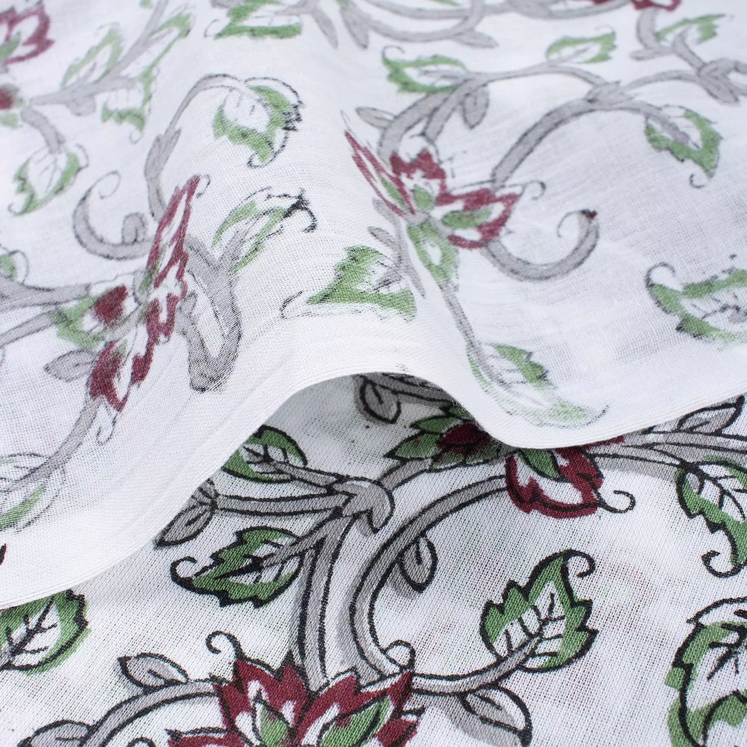 Red Floral Pure Cotton Hand Block Printed Fabric