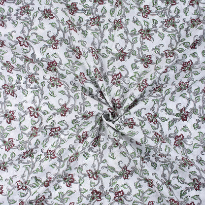 Red Floral Pure Cotton Hand Block Printed Fabric