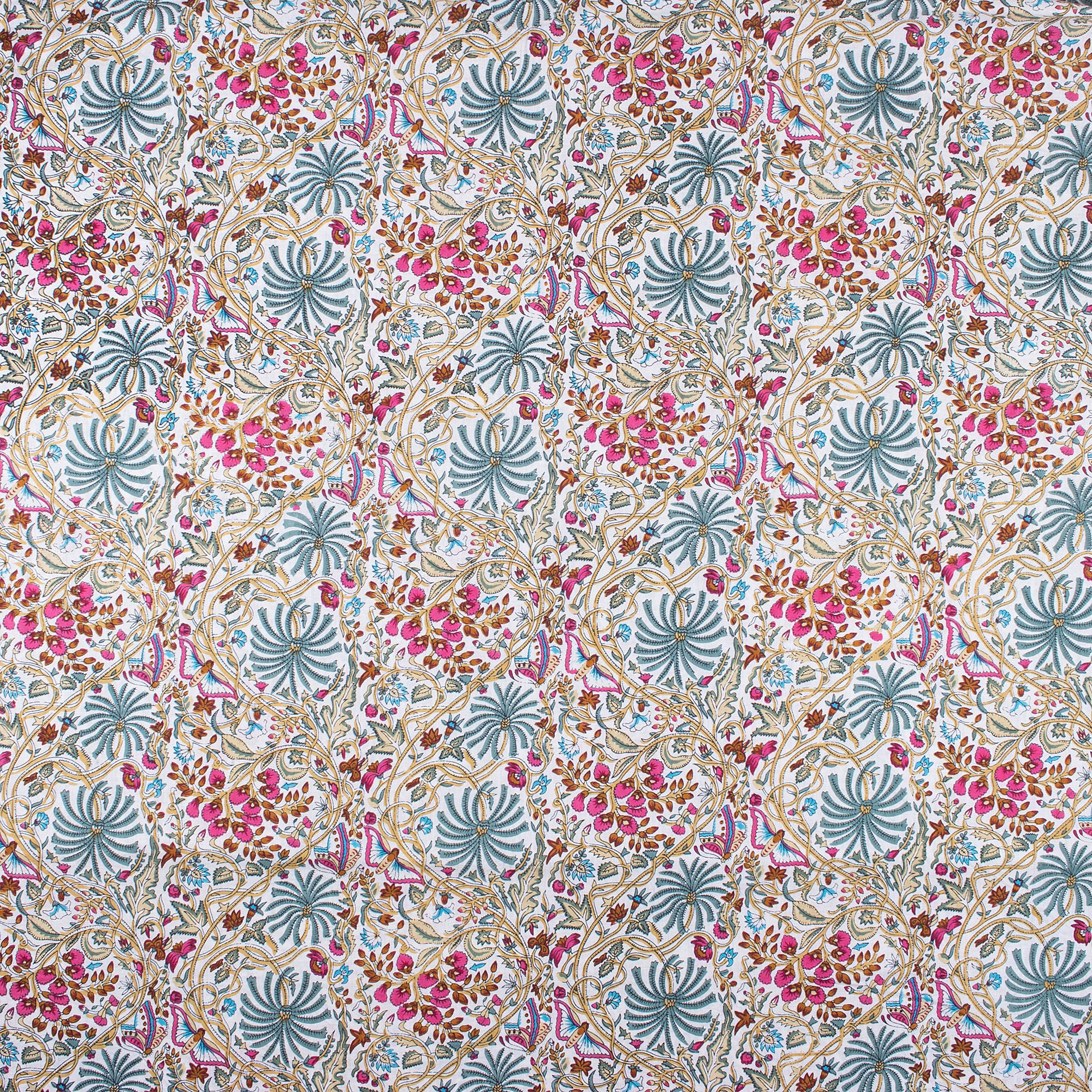 Hand Block Rangoli Fabric Floral Print Silk Fabric
