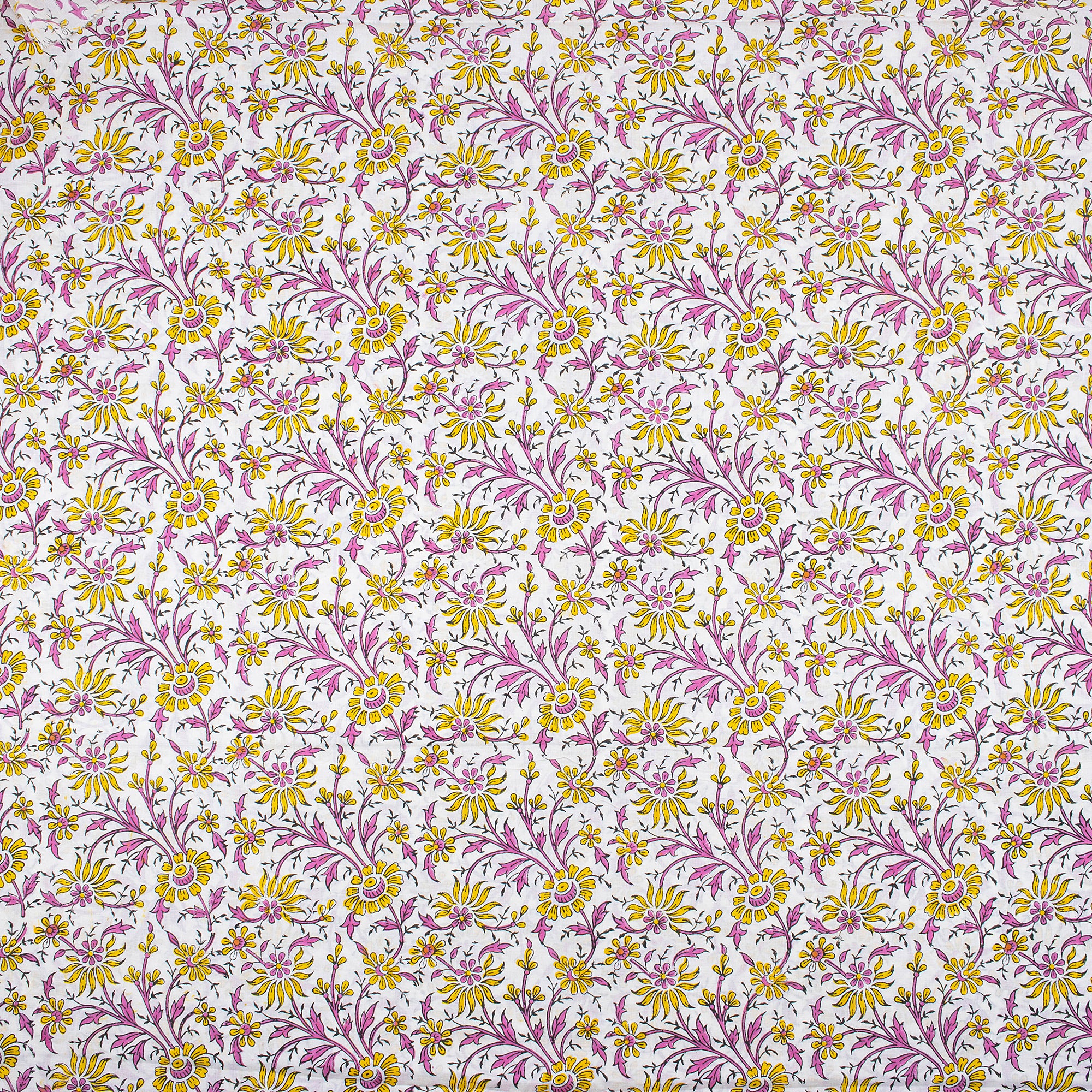 Yellow Floral Jaipuri Cotton Hand-Blocked Fabric