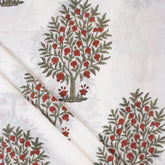 Red Tree Hand Block Printed Cotton Fabric by Yard
