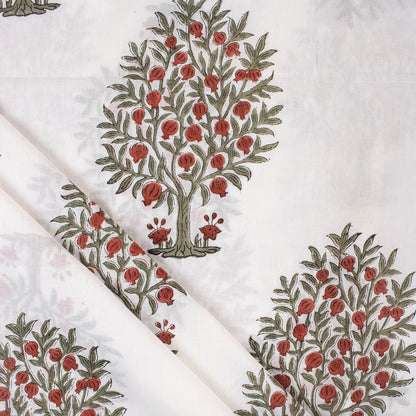 Red Tree Hand Block Printed Cotton Fabric by Yard
