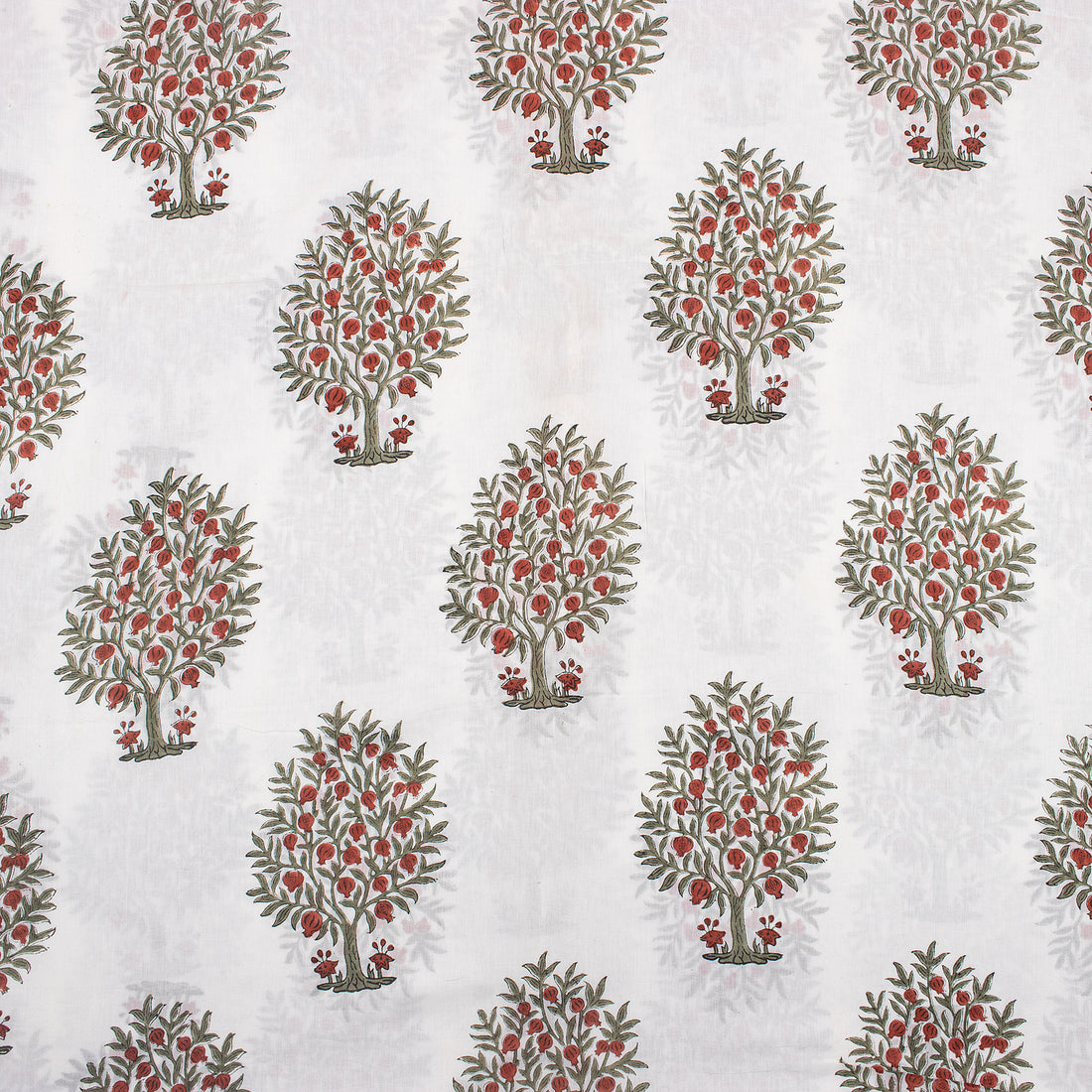 Red Tree Hand Block Printed Cotton Fabric by Yard