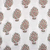 Red Tree Hand Block Printed Cotton Fabric by Yard