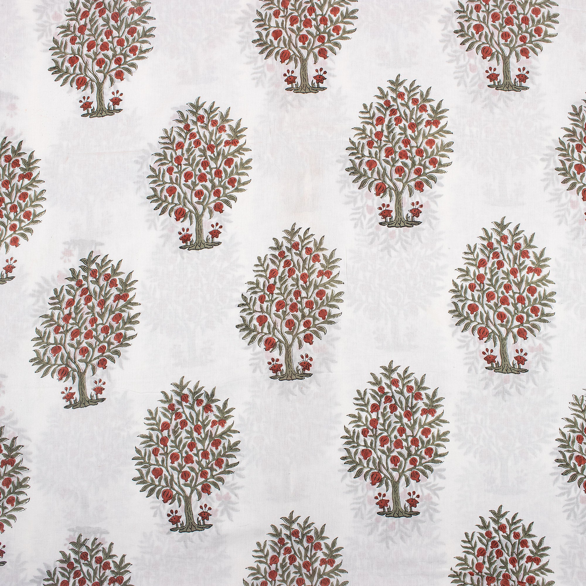 Red Tree Hand Block Printed Cotton Fabric by Yard