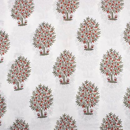 Red Tree Hand Block Printed Cotton Fabric by Yard