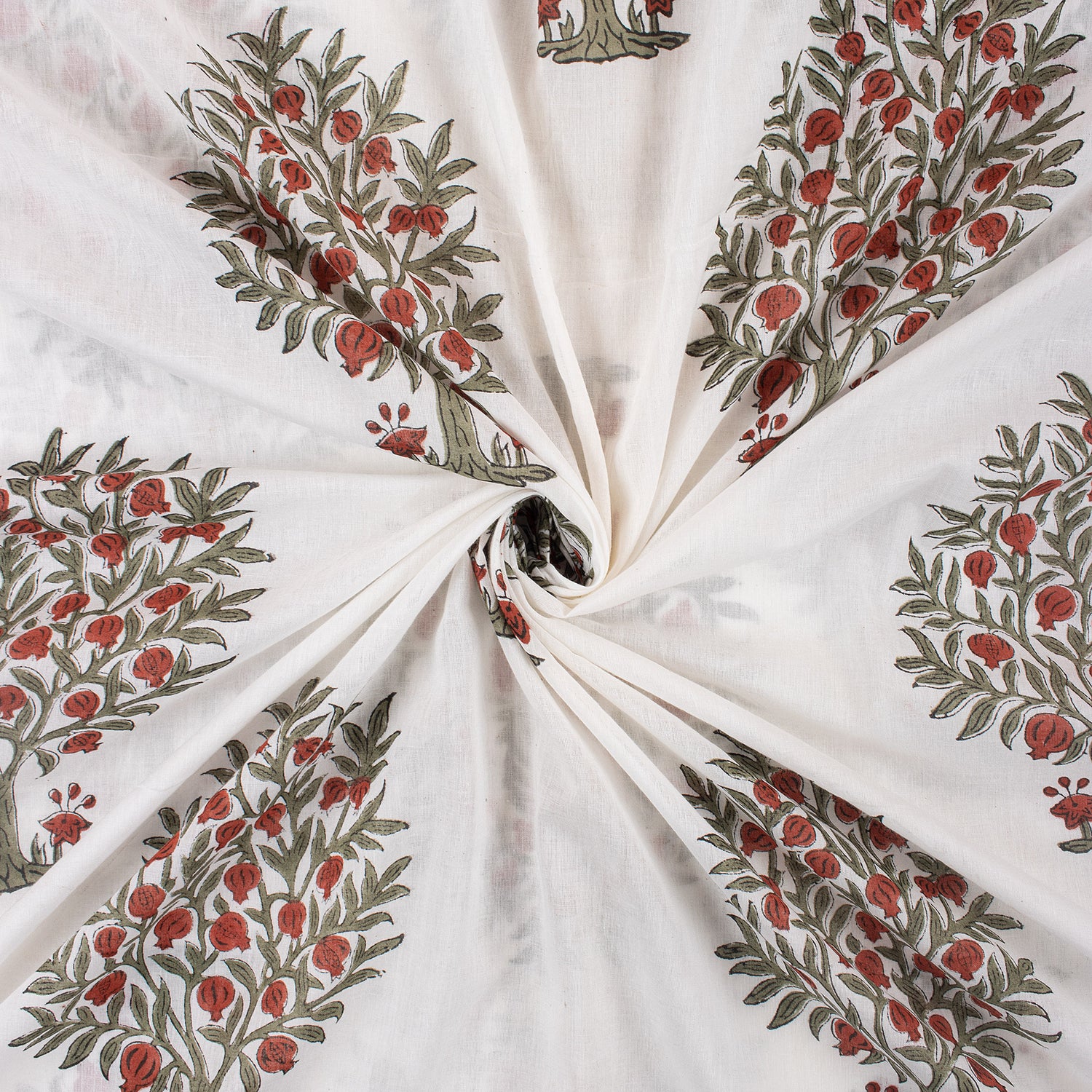 Red Tree Hand Block Printed Cotton Fabric by Yard