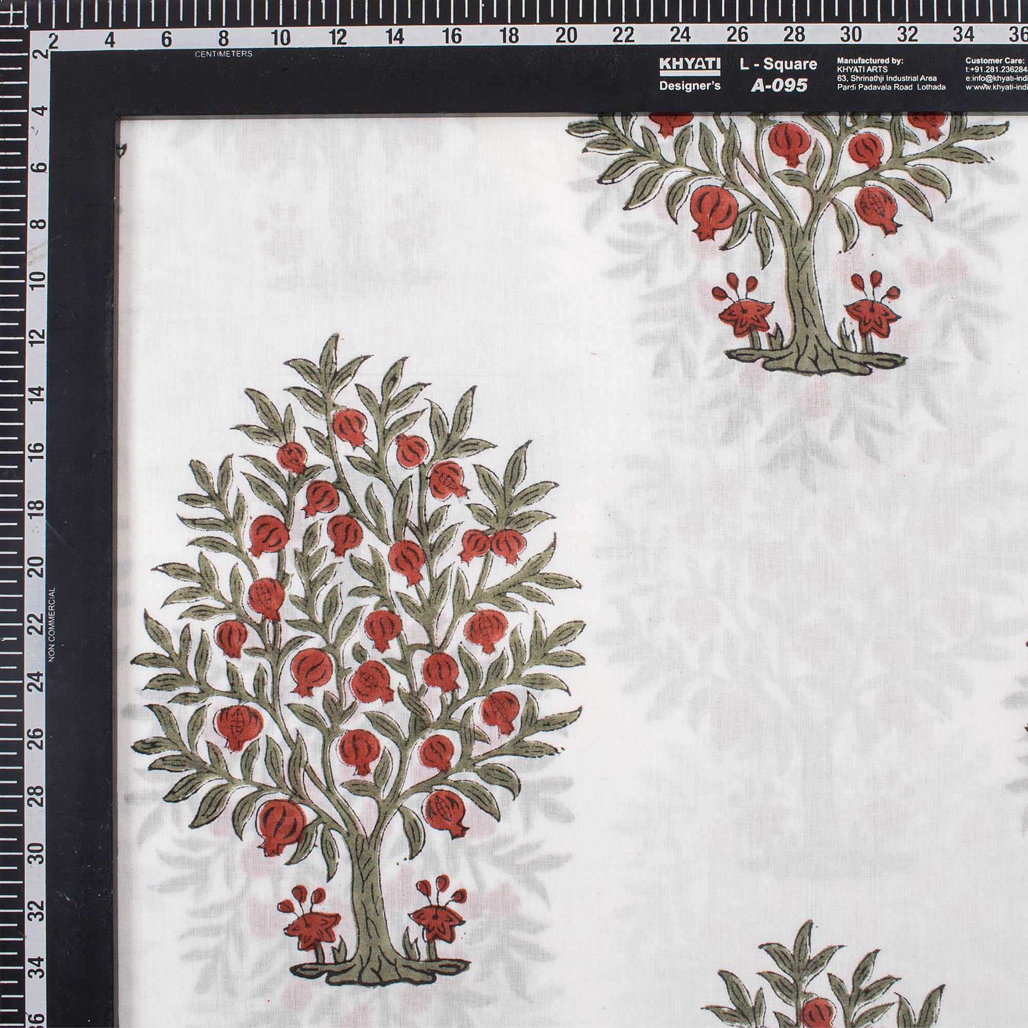 Red Tree Hand Block Printed Cotton Fabric by Yard