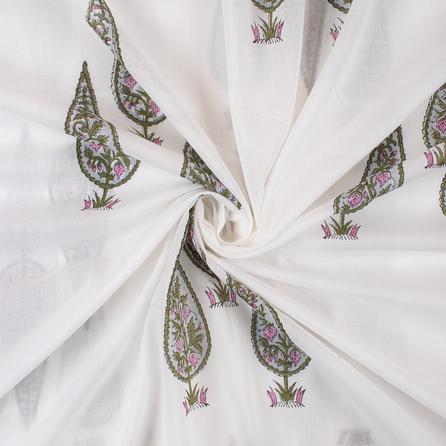 Green Leaf Hand Block Printed Fabric Cloth