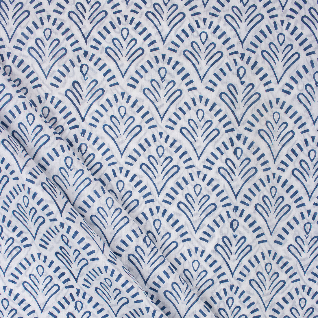 Blue Leaf Hand Block Printed Cotton Fabric