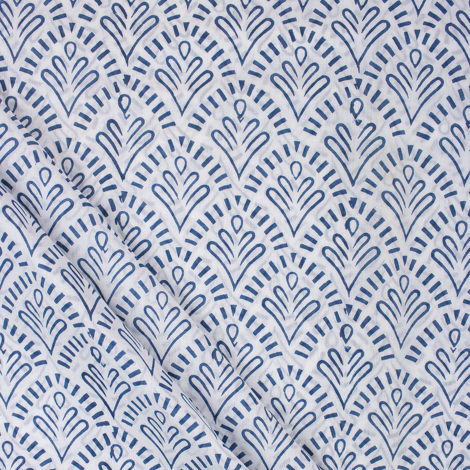 Blue Leaf Hand Block Printed Cotton Fabric