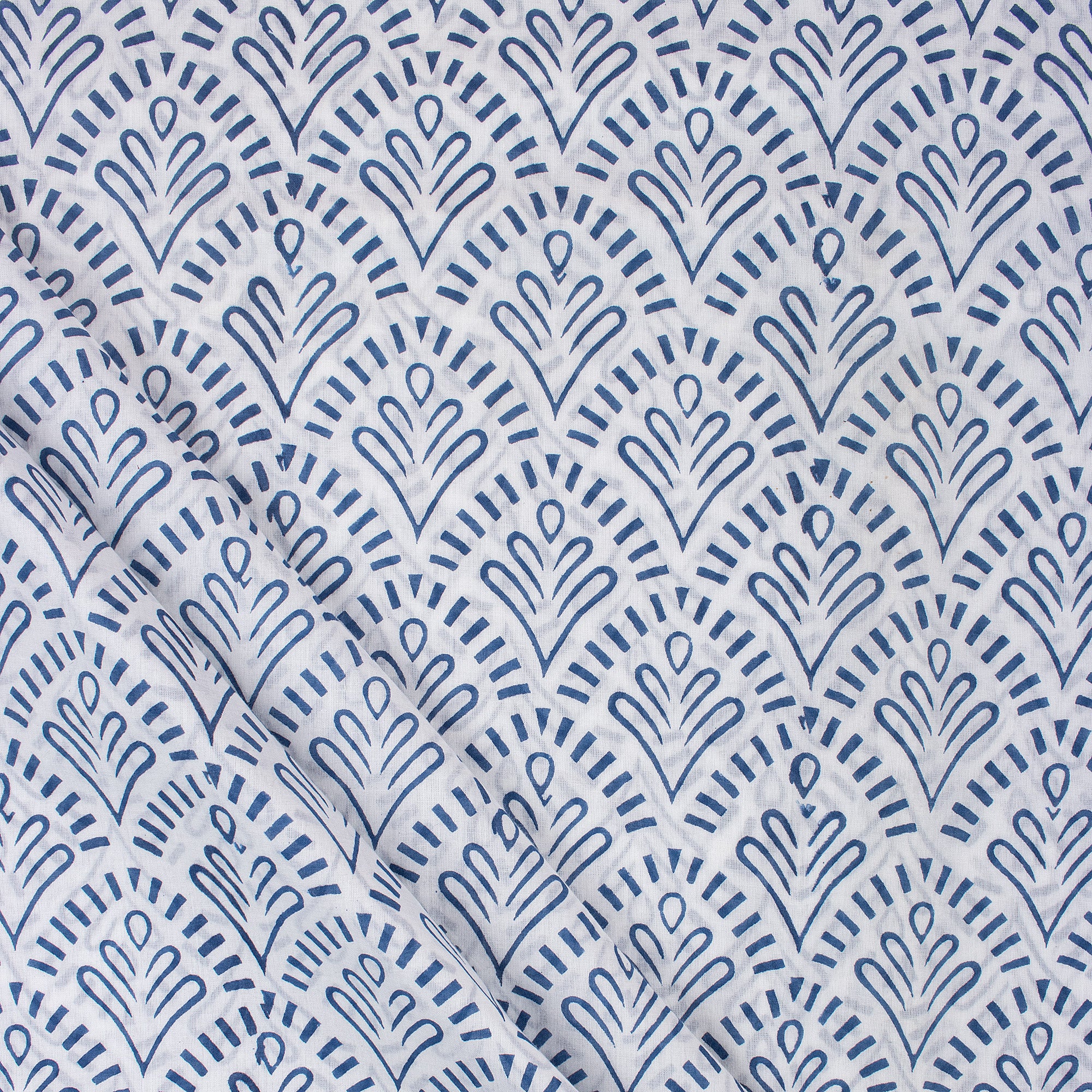 Blue Leaf Hand Block Printed Cotton Fabric