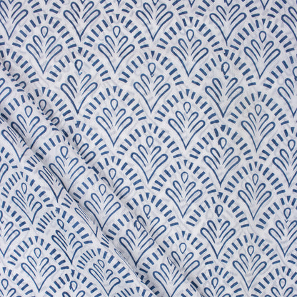 Blue Leaf Hand Block Printed Cotton Fabric