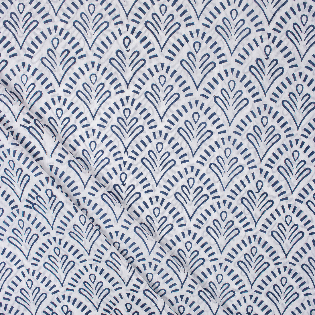 Blue Leaf Hand Block Printed Fabric Online