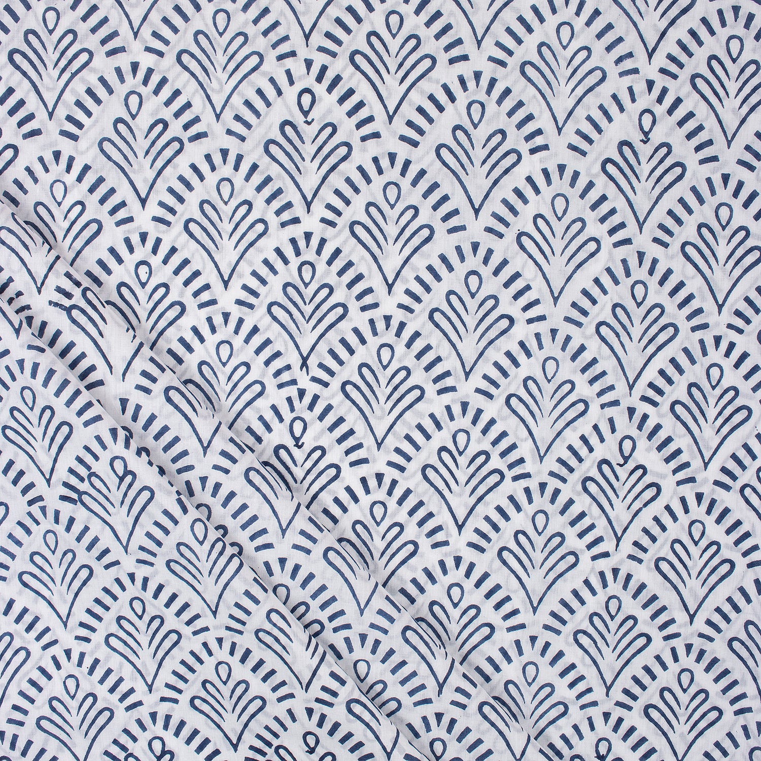 Blue Leaf Hand Block Printed Fabric Online