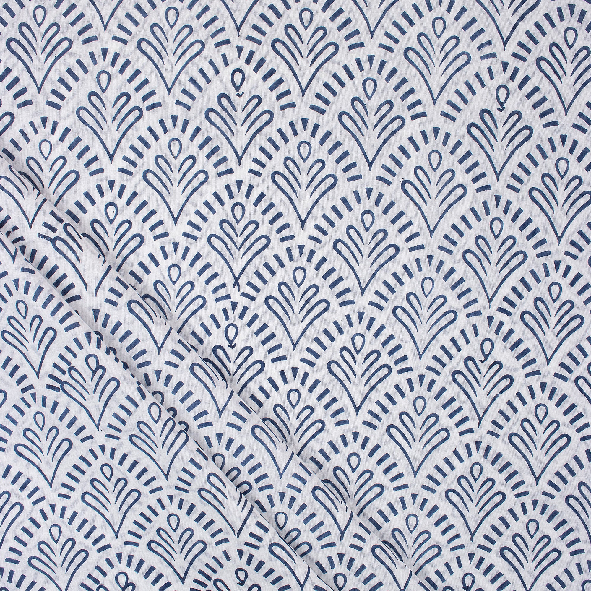 Blue Leaf Hand Block Printed Fabric Online