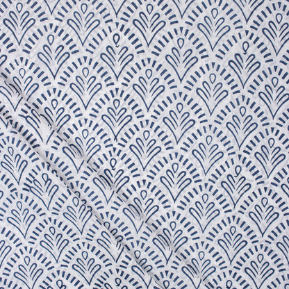 Blue Leaf Hand Block Printed Fabric Online
