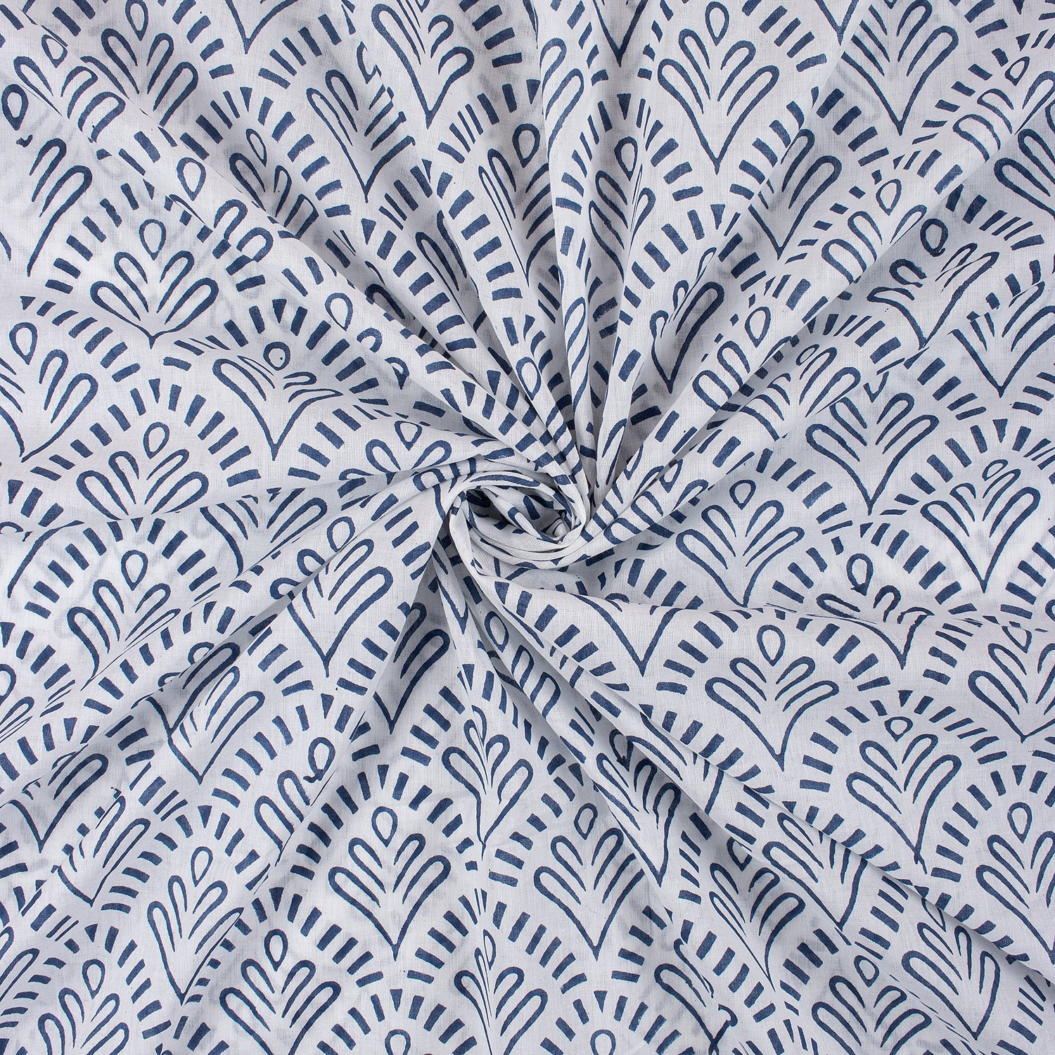 Blue Leaf Hand Block Printed Fabric