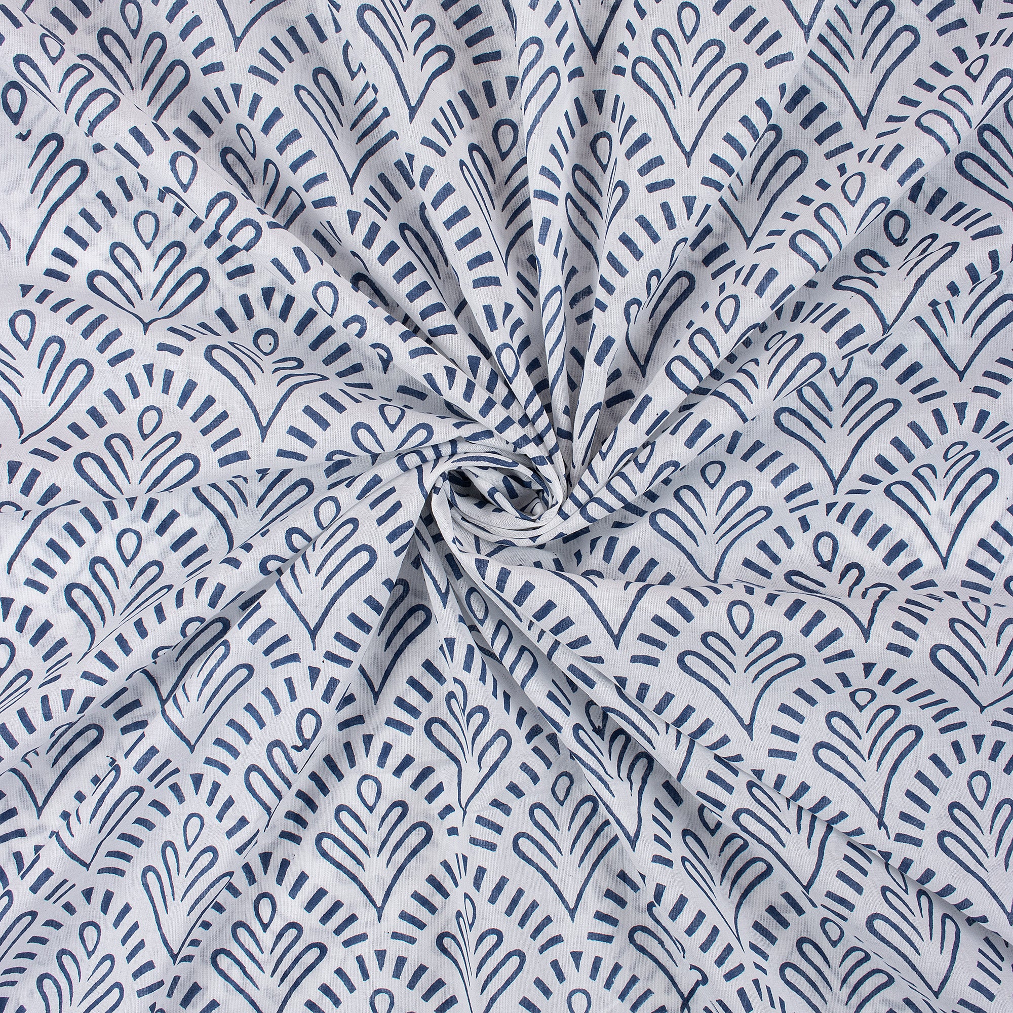 Blue Leaf Hand Block Printed Fabric