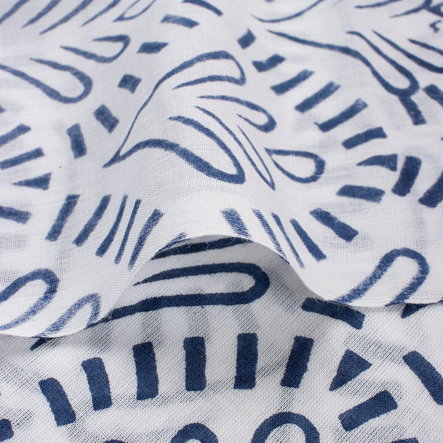 Blue Leaf Hand Block Printed Fabric