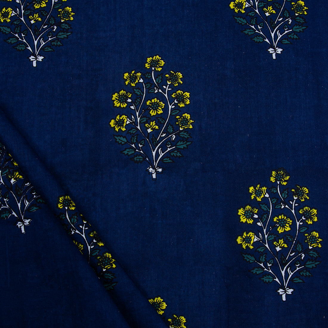 Blue Floral Printed Cotton Fabric