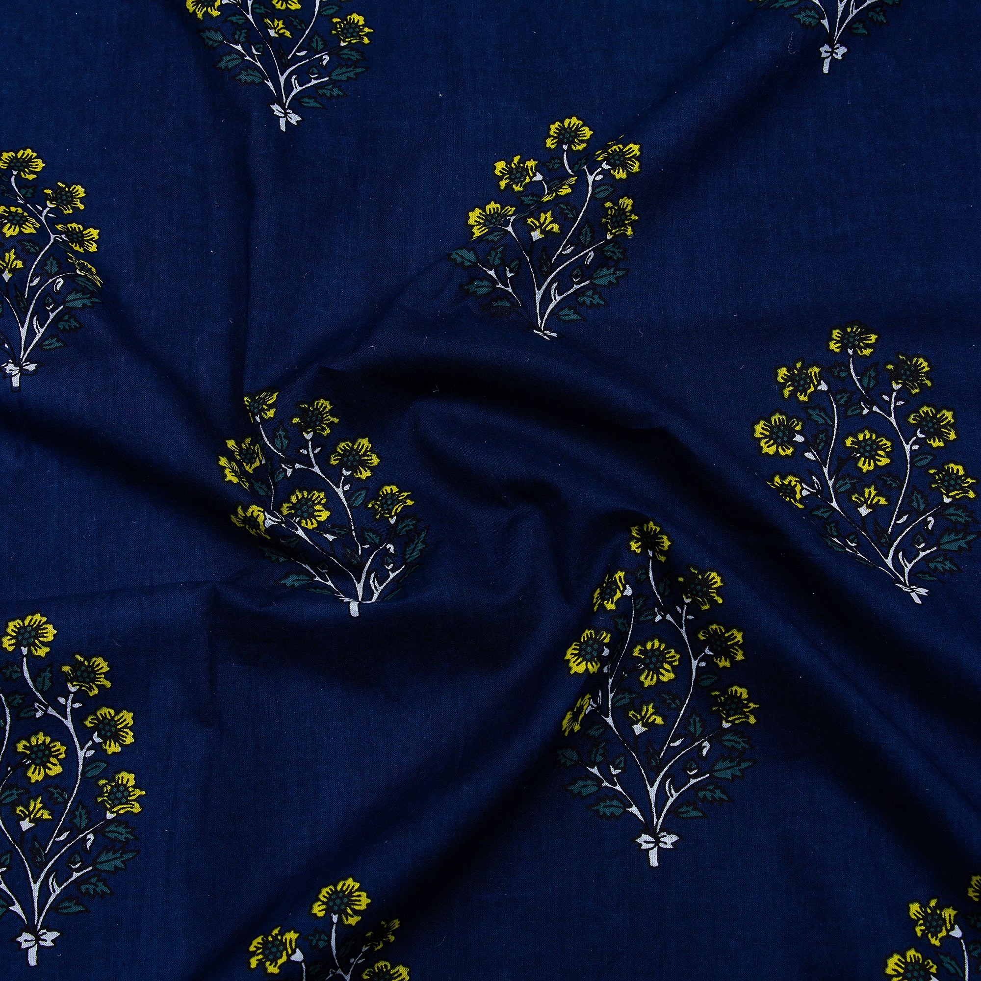 Blue Floral Printed Cotton Fabric