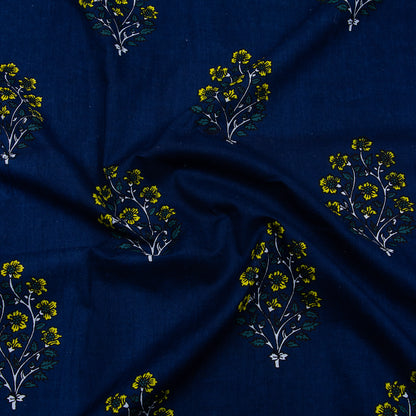 Blue Floral Printed Cotton Fabric
