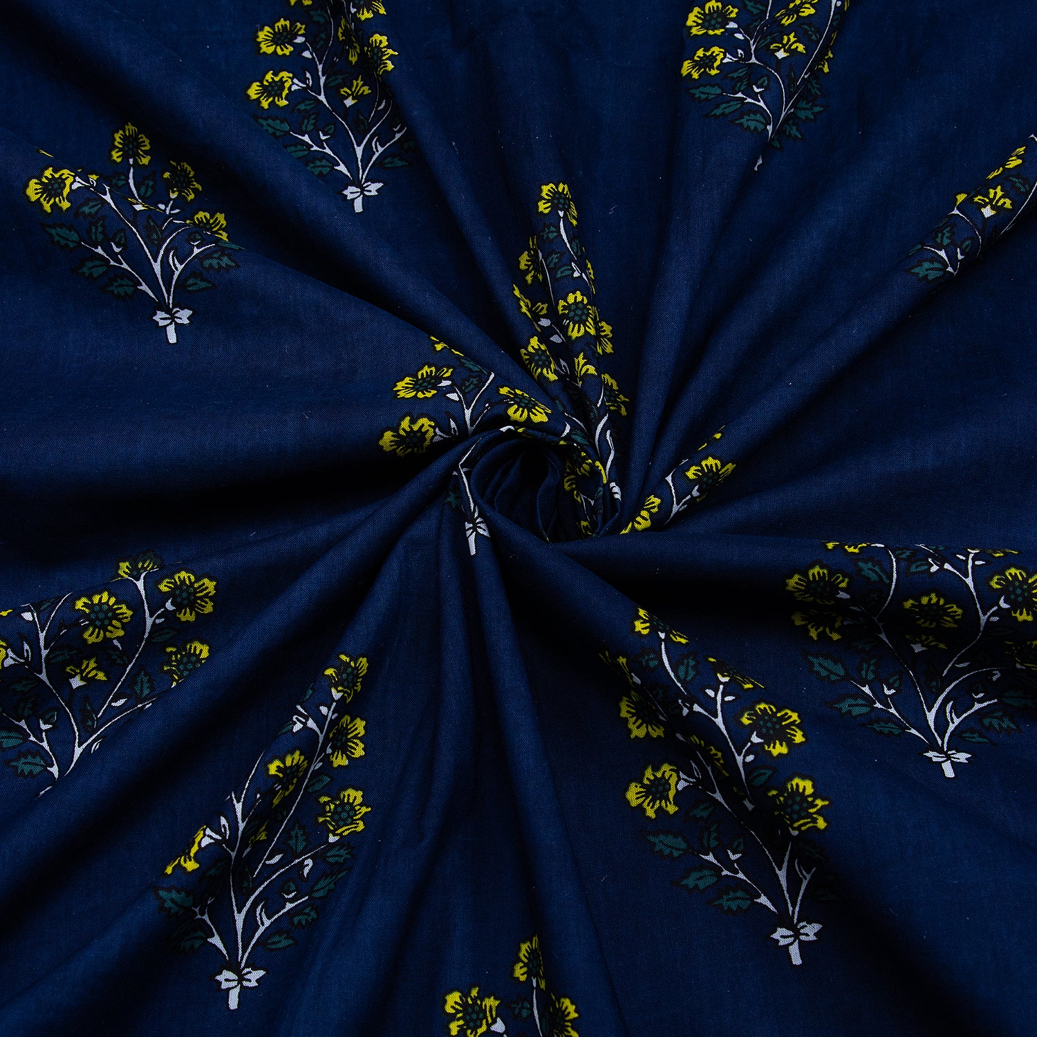 Blue Floral Printed Cotton Fabric