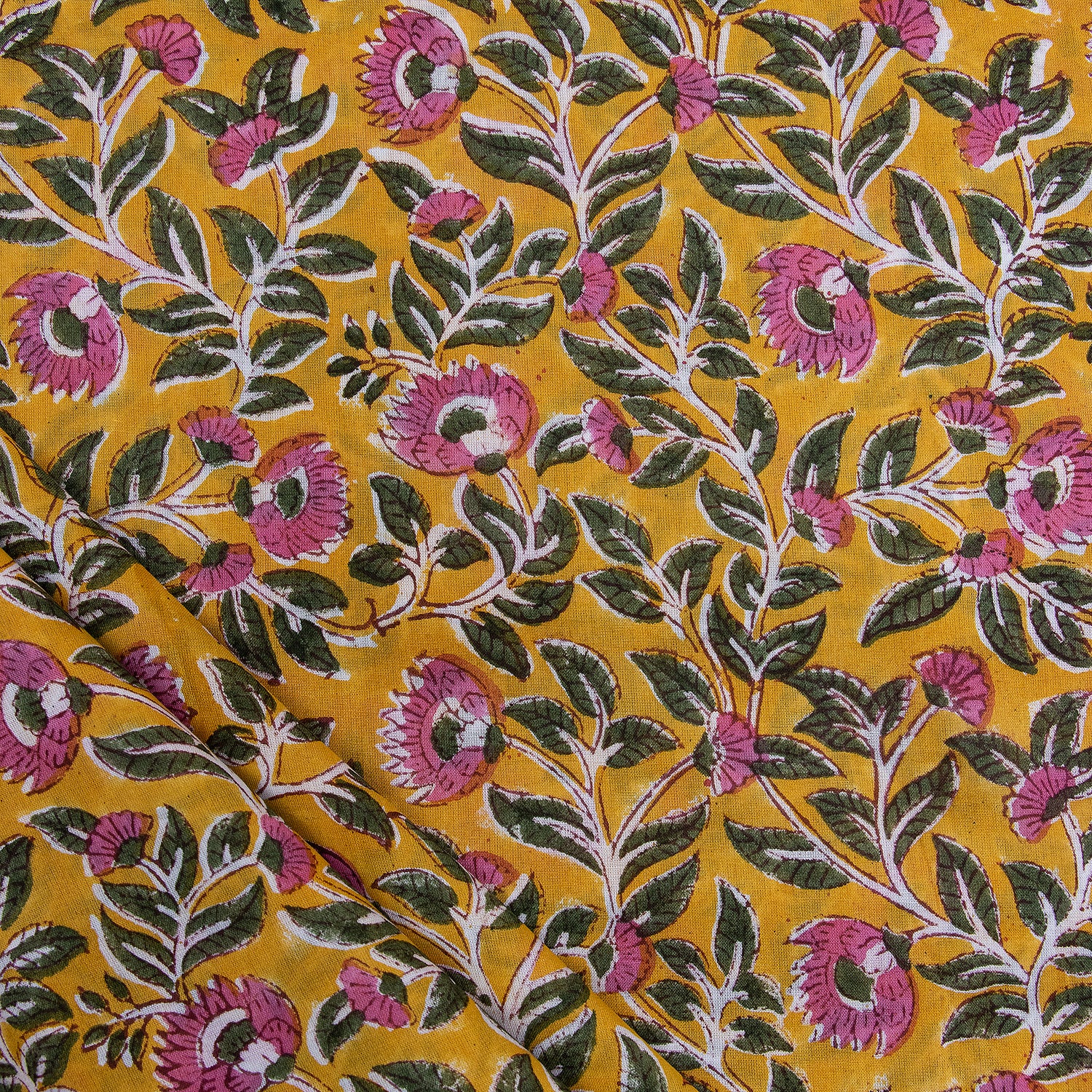 Mustard Yellow Jaipuri Cotton Running Fabric