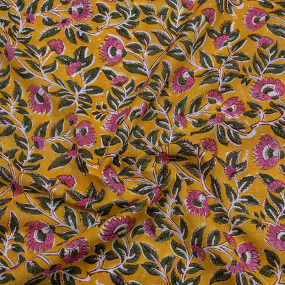 Mustard Yellow Jaipuri Cotton Running Fabric