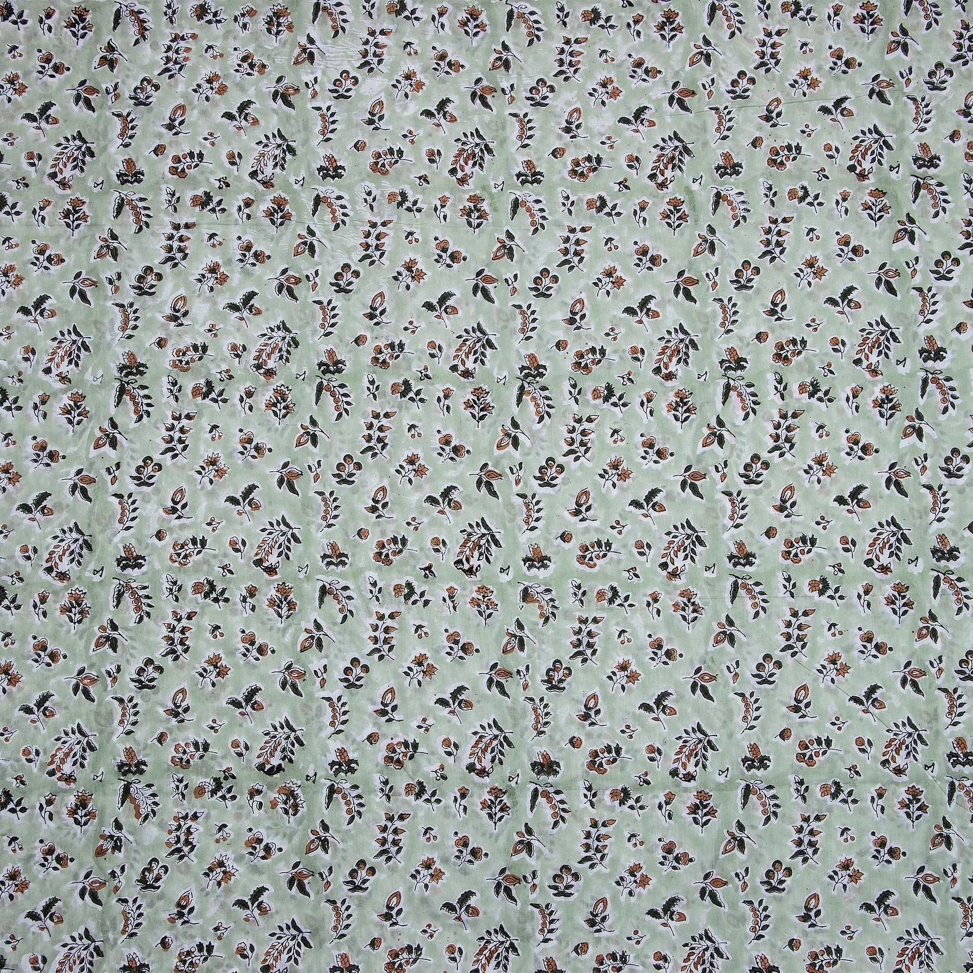 Green Floral Printed Hand Block Cotton Fabric