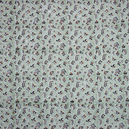 Green Floral Printed Hand Block Cotton Fabric