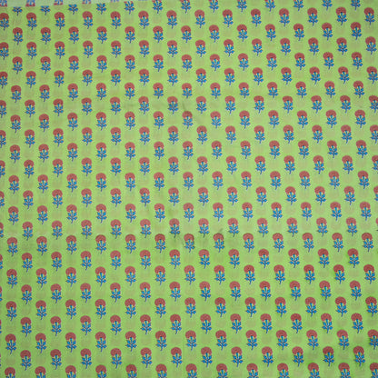 Mustard Green Floral Print Running Fabric