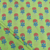 Mustard Green Floral Print Running Fabric