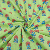 Mustard Green Floral Print Running Fabric