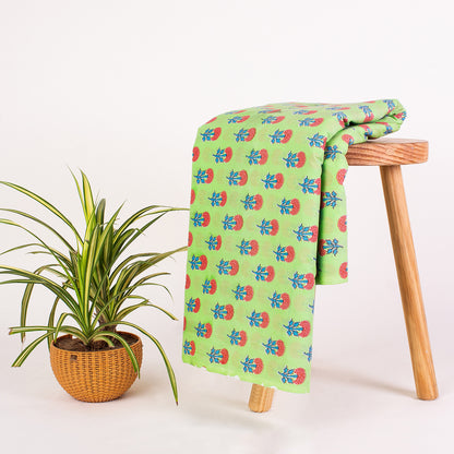 Mustard Green Floral Print Running Fabric